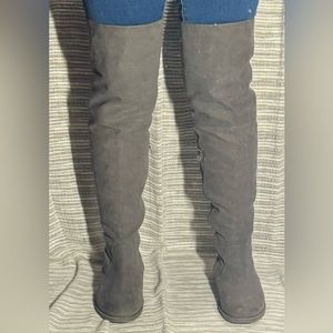 Shoe dazzle grey low heel over the knee boots.